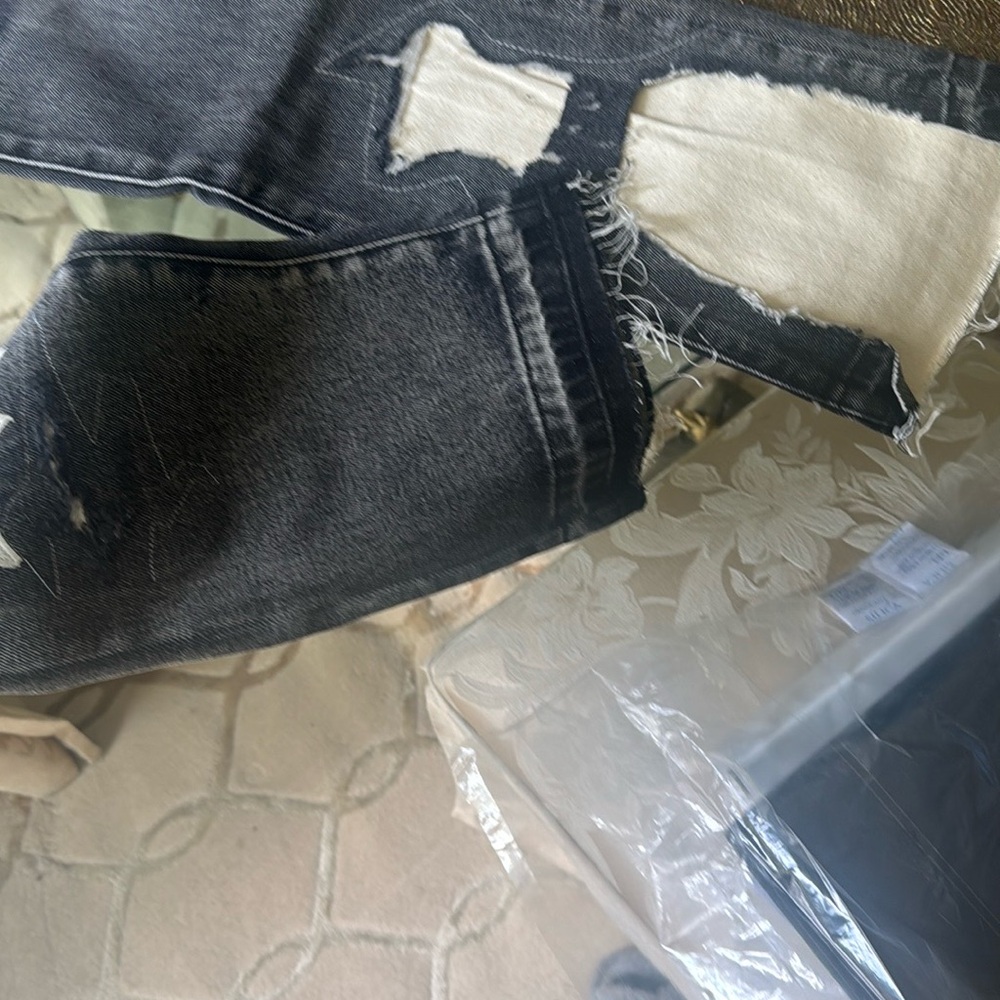 Distressed Black and White Denim Jeans